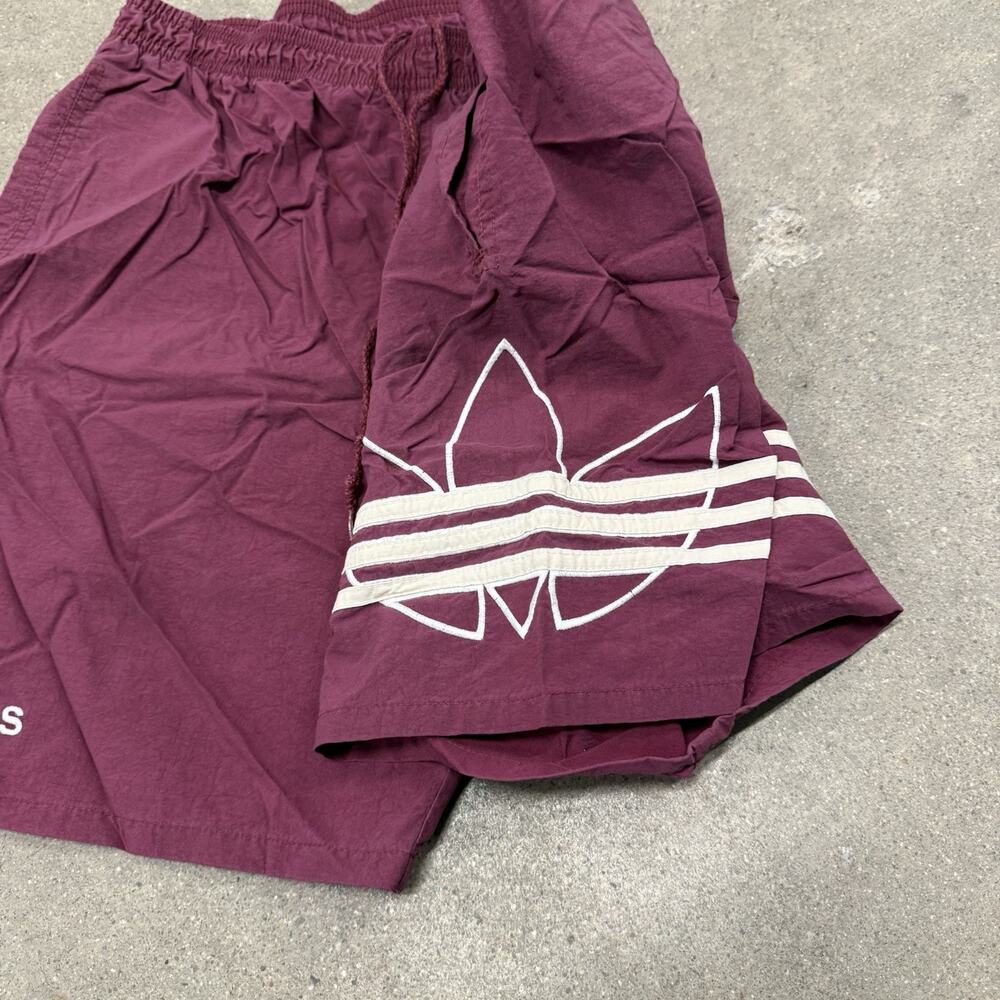 Vintage 90s Adidas 3 Stripe Shorts Embroidered Big Trefoil Athletic Maroon Large - Picture 2 of 7